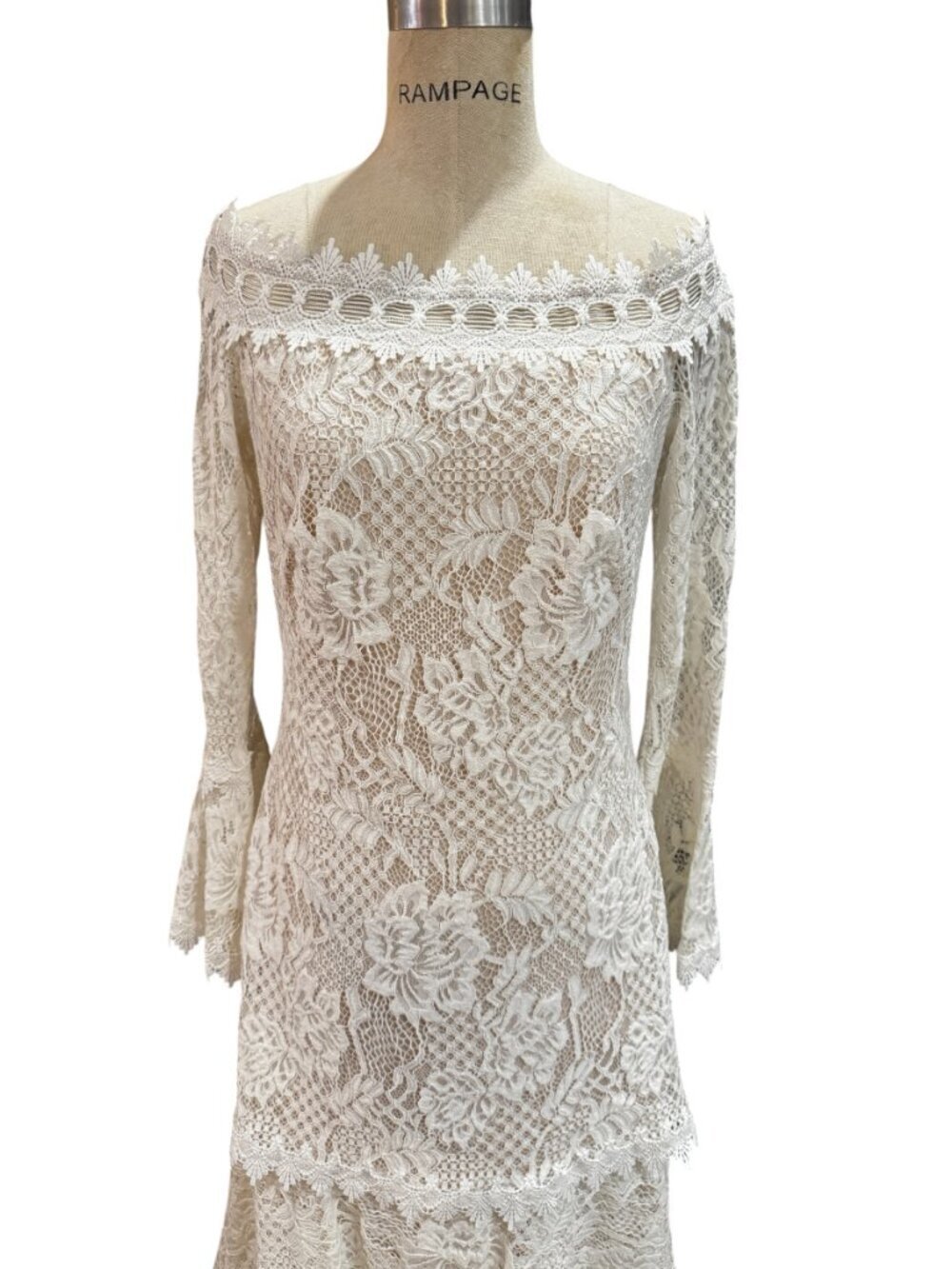 Tadashi Shoji Corbin Lace Off Shoulder Dress Bell Sleeve White Size 10 - Picture 5 of 11